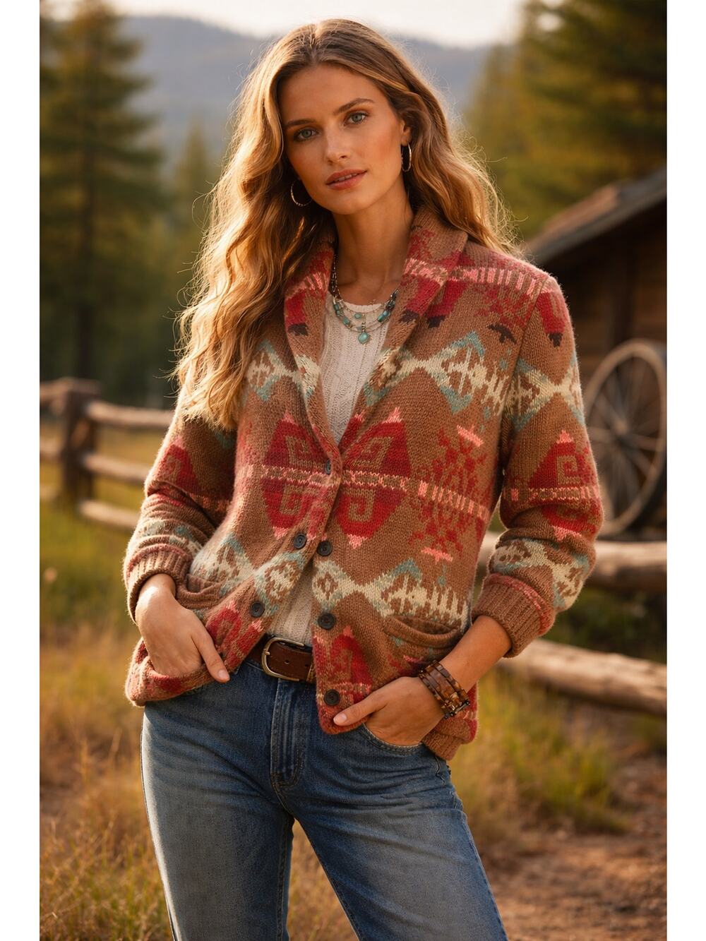 Vintage Amercan Living by Ralph Lauren 100% Cotton knit southwestern cardigan